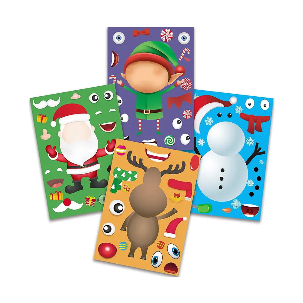 Christmas Party Games for Kids Make Your Own Christmas Stickers DIY Christmas Santa Snowman Reindeer Elf Face Sticker