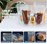 Sachet refermable transparent à fermeture éclair 12*19+4cm, en PET+PE laminé, pochette plastique hautement transparente pour solutions d'emballage alimentaire