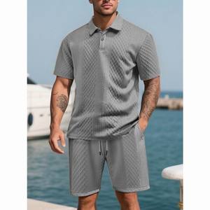 Ensemble 2 pièces pour homme avec logo personnalisé, chemise boutonnée en tricot gaufré et short - Product Image 4