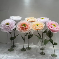 Nouvelle conception de fleurs géantes en organza, ensemble complet de pivoines pour la décoration de mariage, événements et vitrines