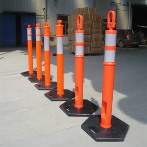 4パック 45インチ トラフィックコーン セーフティバリア デリニエーターポストコーン 10インチ反射バンド付き、11ポンド 八角形ゴムベース トラフィック - Product Image 2