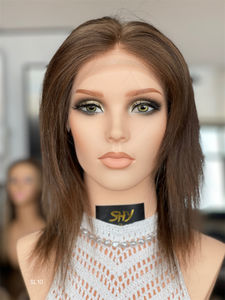 2025 SHY nuevo diseño Peluca de encaje completo virgen de lujo nudo único 5,0 pelo europeo Gluelss transparente para encaje para pacientes con cáncer - Product Image 3