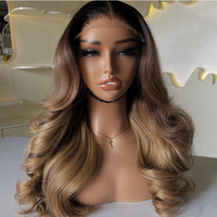 Peluca de Cabello Humano 100% con Ondas Ombre y Encaje Frontal, Densidad 180%, Cierre de Encaje HD 4x4, Pre-Desplumada, para Uso Diario