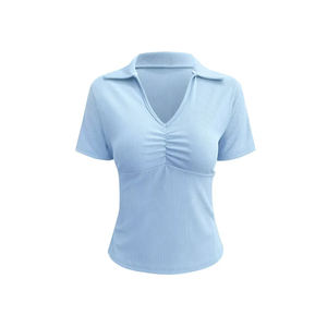 Polyester Matériel Tricoté Femmes pour Chemise À Manches Courtes Style Décontracté Usage Quotidien Couleurs Solides Excellente Qualité Col Tournant - Product Image 1