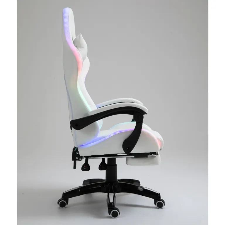 ORANGLES Cheap DDP Full White PU Leather RGB Gaming Chair | LED Racing Seat with Massage & Bluetooth Speakers, Silla Gamer for PC Workstation (Kuwait) - full product showcase - displaying specifications - Image 5 of 6 | adapts to any space | Cheap DDP Full White PU Leather RGB Gaming Chair | LED Racing Seat with Massage & Bluetooth Speakers, Silla Gamer for PC Workstation (Kuwait) deal New Jersey | Free Shipping ORANGLES