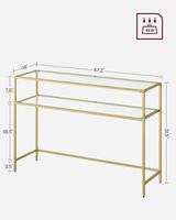 Table console moderne de luxe écologique en métal doré avec plateau en verre et étagère de rangement pour entrée et hôtel (vente en gros)