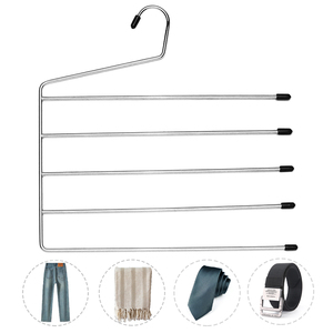 Porte-vêtements métallique multifonctionnel <span class=keywords><strong>à</strong></span> 5 niveaux avec support antidérapant pour pantalons et multiples fonctions de rangement suspendu - Product Image 2