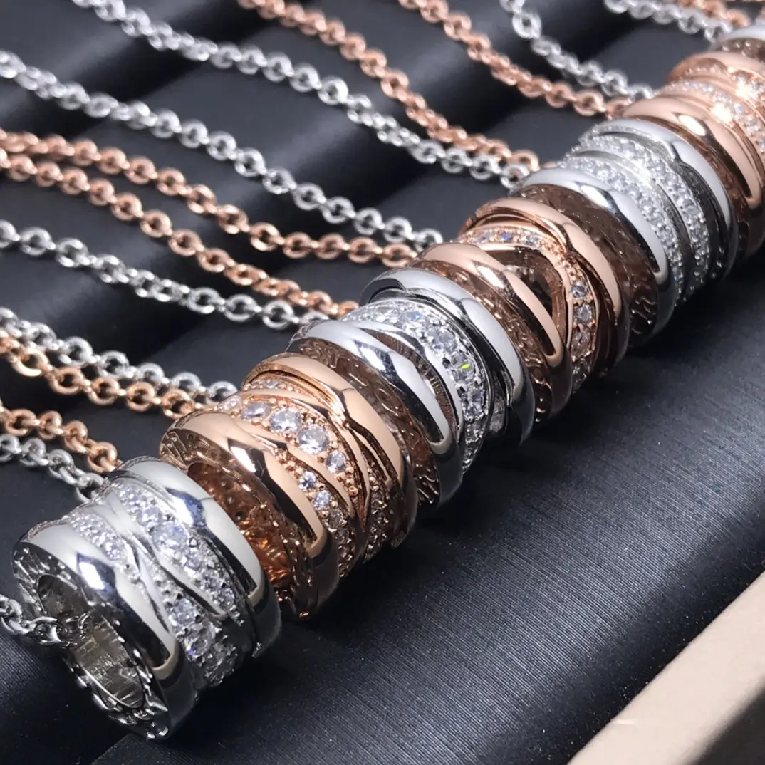 Wholesale famous brand 18K Rose Gold Diamond spring Necklace titanium steel ring diamond hollow pendant chian necklace