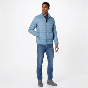 High Quality Stand Collar Puffer Warm Coats Light Blue Men's Jacket Canvas Winter Front Casual Style Wholesale FINER THREADS - Product Image 1