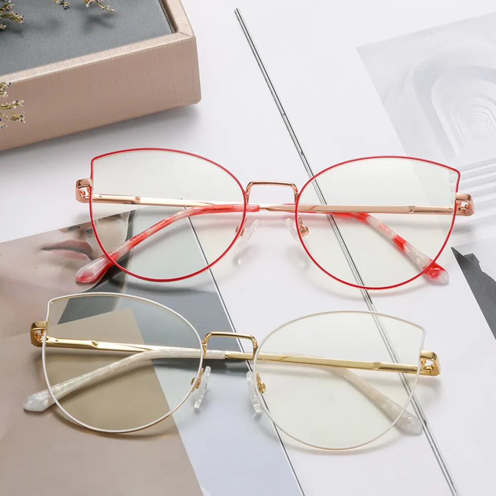 Anti blue light filter metal cat eye glasses female optical women pink eyeglasses frames for computer work gold