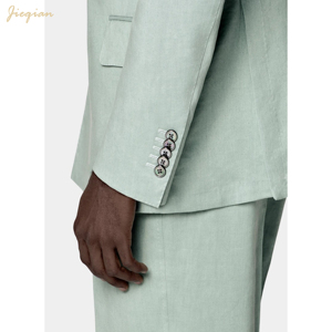 Costume 2 pièces <span class=keywords><strong>homme</strong></span> vert menthe tendance, coupe moderne ajustée, en polyester TR infroissable, croisé, idéal pour <span class=keywords><strong>mariage</strong></span> et soirée estivale - Product Image 4