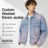 Veste en jean jacquard IKDEER pour homme, coupe oversize, style streetwear, OEM ODM, logo personnalisé