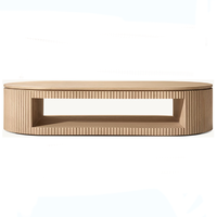Table basse ovale cannelée moderne en bois massif avec rangement, personnalisable – Offre spéciale