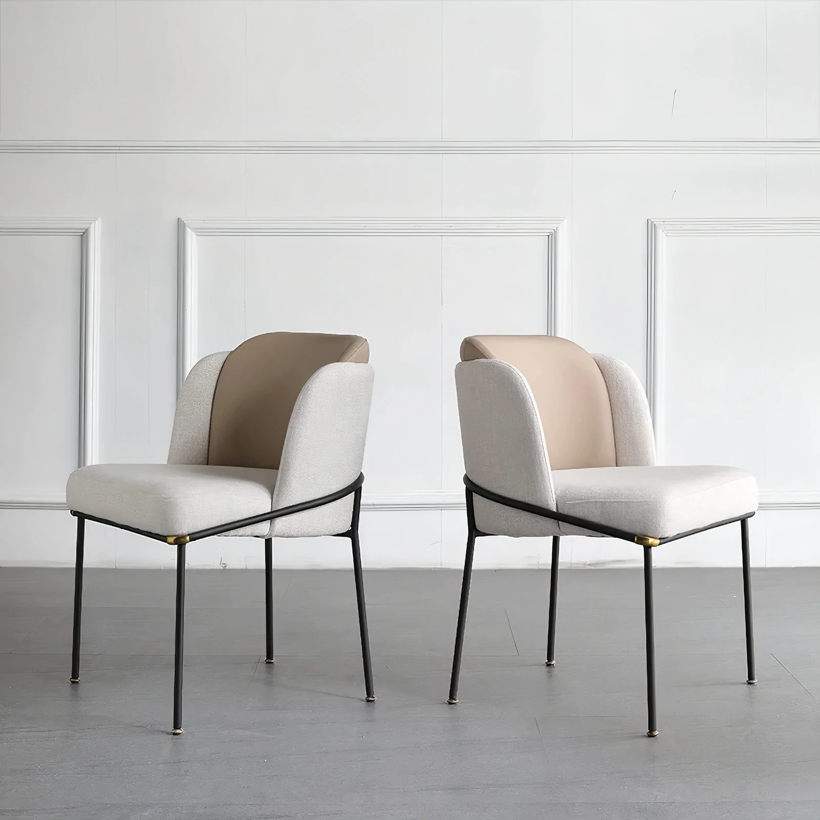 Home furniture modern light luxury custom linen woven fabric restaurant hotel cheap dining chair with metal legs