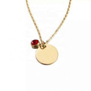Collar de cristal de piedra natal de acero inoxidable a la moda, joyería exquisita, disco chapado en oro, colgante redondo, collar de clavícula - Product Image 1