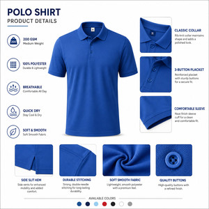 Polo de performance pour homme avec logo personnalisé, 200 g, 100 % polyester, séchage rapide, respirant, pour équipe de golf, vente en gros, S-4XL, bleu clair - Product Image 4