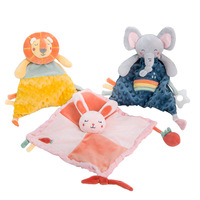 Doudou en peluche Nooer Lion, Éléphant, Lapin avec hochet et anneau de dentition pour bébé