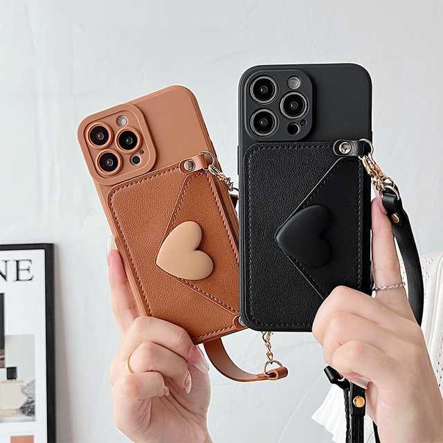 Fashion Crossbody Lanyard Hand Strap PU Leather Card Soft Case for iPhone 17 16 15 14 Plus 13 12 11 Pro XS Max XR X 8  Plus