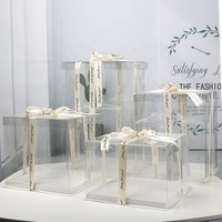 Grandes Boîtes d'Emballage Transparentes en PET Clair, Magnifiques Conteneurs Hauts pour Gâteaux, Transporteurs pour Mariages et Anniversaires avec Ruban
