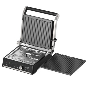 Plancha Eléctrica de Contacto para Interiores, Parrilla para Panini, 2 Rebanadas para Carne, con Tiras Decorativas de Acero Inoxidable - Product Image 3