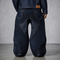 Pantalons en denim lourd de qualité supérieure DiZNEW pour hommes, jeans baggy à plis radiaux uniques, logo personnalisé, streetwear, usine BSCI