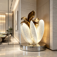 Sculpture de lotus doré de luxe en acier inoxydable, statue florale en métal, décoration pour hall d'hôtel, centre commercial, villa, installation artistique pour projets