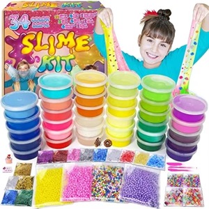 16 Colors DIY Toy Plastic & <b>Clay</b> Glitter Cream Fluffy Slime Vomit Stretchi Crystal Clear Charms <b>Kit</b> Ages 3+ - Product Image 1