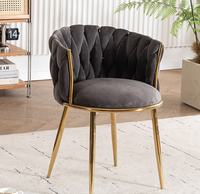 Chaise de salle à manger en velours beige JP avec pieds dorés, chaise de salle à manger moderne confortable en tissu velours