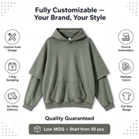 Pull en tricot uni 360g en pur coton, imitation deux pièces à double manche, épais, moucheté, style vintage, best-seller de l'automne