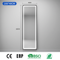 Miroir LED rectangulaire Joystar pleine longueur 40x160cm, coins arrondis, éclairage frontal, miroir de maquillage à lumière variable, design moderne, tactile