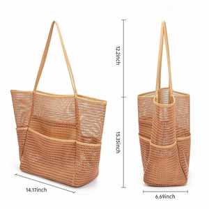 Grand sac de plage en maille pour femme, sac de voyage d'été portable à plusieurs poches, sac de rangement en maille pour piscine - Product Image 6