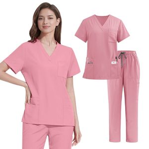 Divisa medica da infermiera in tinta unita, personalizzabile, set di abiti chirurgici da medico, abbigliamento medico da <span class=keywords><strong>donna</strong></span>, uniforme medica - Product Image 1