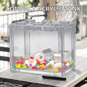 Mini <b>Acrylic</b> Square Fish Tank with Light Small Plastic Tank for Betta Turtle Goldfish for Office Landscaping Outdoor Spaces - Product Image 2