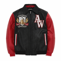Veste en cuir véritable pour homme OEM, automne, avec broderie appliquée, patch personnalisé, deux tons contrastés, en peau d'agneau, style streetwear