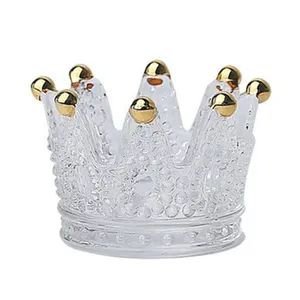 Mini couronnes en verre élégantes de luxe et exquises pour le rangement des bagues de bijoux et le décor de bougeoir de cendrier