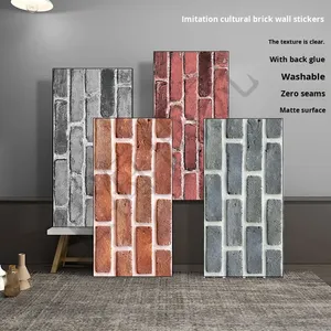 Rollos de papel tapiz autoadhesivo estéreo 3D, pegatinas de azulejo impermeables a prueba de humedad, falda de pared de ladrillo cultural de imitación para - Product Image 2