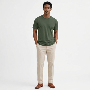 T-shirt à manches courtes pour homme, vert olive, col rond, coupe classique, jersey de coton, couleur unie, respirant, tricoté - Product Image 1