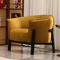 Fauteuil d'appoint en velours avec structure en bois massif, chaise longue rembourrée pour salon et hôtel