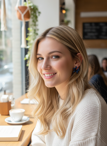 Pendientes SENYU con Diseño de Flor de Lirio en Oro Negro con Circonitas Cúbicas Azules y Estambres Naranjas, Joyería Moderna para Mujer - Product Image 2