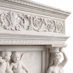 Cheminée en marbre personnalisée, moderne, sculptée à la main, de luxe, en marbre blanc du Hunan, avec manteau de cheminée en marbre - Product Image 4