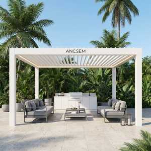 Pergola à lames orientables en aluminium de luxe ANCSEM avec cuisine extérieure, barbecue, cadre enduit de peinture thermique imperméable pour <span class=keywords><strong>piscine</strong></span>/cour - Product Image 1