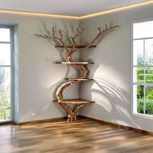 Étagère murale <span class=keywords><strong>en</strong></span> bois massif à bord brut, style arbre, pour bureau à domicile, étagères invisibles <span class=keywords><strong>en</strong></span> bois d'arbre - Product Image 3