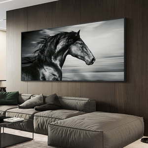 Quadro Decorativo per la Casa in Stile Moderno Cavallo in Corsa <span class=keywords><strong>Bianco</strong></span> <span class=keywords><strong>e</strong></span> <span class=keywords><strong>Nero</strong></span> Arte da Parete Dipinto su Tela Cavalli in Corsa di Grandi Dimensioni - Product Image 2