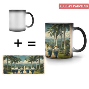 Taza mágica de cerámica negra esmerilada de 11 oz que cambia de color con diseño artístico tropical para café, té y bebidas - Product Image 4