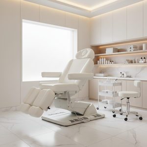 Fauteuil de pédicure et podologie électrique professionnel Kangmei, 3 moteurs, blanc, pour clinique médicale, spa, tatouage et soins du visage, avec repose-jambes séparés - Product Image 1