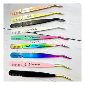 False Eyelash Applicator Tool Gold DIY Eyelash Tweezers Set Individual Lashes Lash Clusters Tweezers Application Tool with Brush