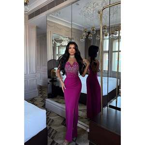 Vestido de Noche de Satén Fucsia con Lentejuelas y Cuentas, Estilo Princesa, Corte A, Cintura Imperio, Escote Redondo, Sin Tirantes, Largo hasta el Suelo, Disponible en Tallas XS a XL - Product Image 5