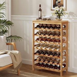 Range-bouteilles autoportant 7 niveaux en bambou naturel durable, présentoir de 42 bouteilles, étagères de rangement, plateau de table anti-basculement en bois massif - Product Image 6