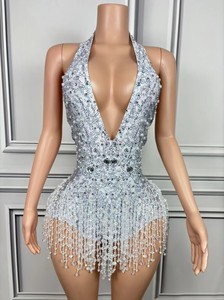 Traje <span class=keywords><strong>de</strong></span> Competición <span class=keywords><strong>de</strong></span> Baile Latino con Borlas, Vestido <span class=keywords><strong>de</strong></span> Seda/Algodón, Atuendo <span class=keywords><strong>de</strong></span> Moda para <span class=keywords><strong>TikTok</strong></span>, Transmisiones en Vivo, Talentos, Salón <span class=keywords><strong>de</strong></span> Baile y Actuaciones en Escenario - Product Image 5