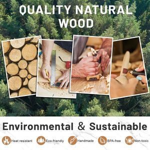 Ensemble de 7 ustensiles de cuisine en bois, ustensiles de cuisine en bois avec support, cuillères pour cuisiner, bois de teck et d'acacia naturel - Product Image 3